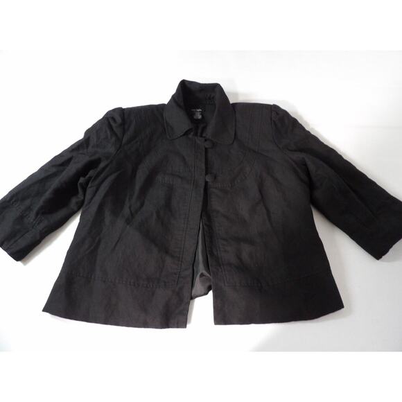 Bob Mackie Studio 16 Linen Blazer Black Lined Career Office Collared Double Butt - Picture 4 of 11